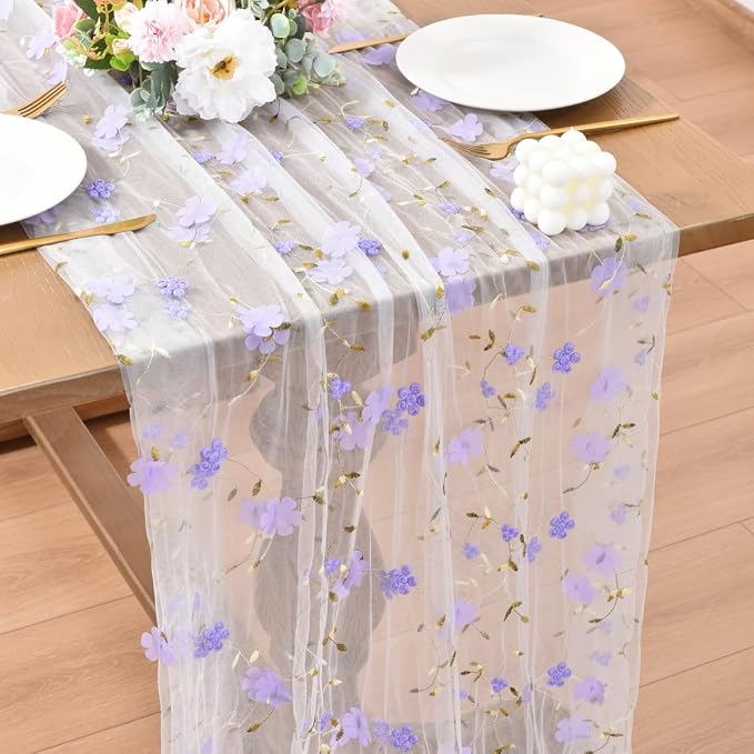 Wildflower Floral Sheer Tulle Gauze Table Runner Wedding Baby Shower Decor | - Image 4