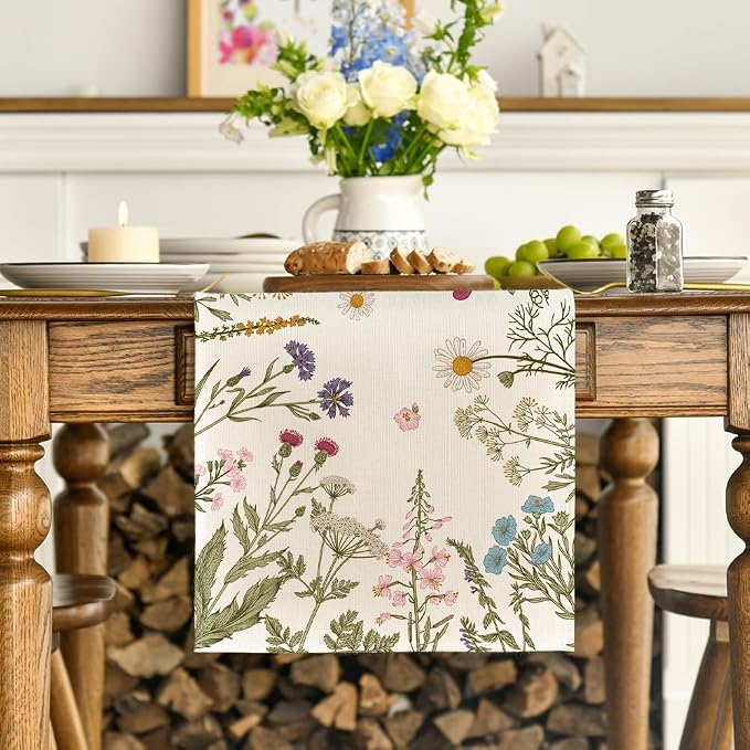 Artoid Mode Floral Wildflowers Herb Spring Table Runner, Seasonal Kitchen - Image 2