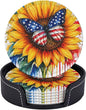 Patriotic Sunflower Butterfly Art Leather Coasters Set of 6 by NeuKim