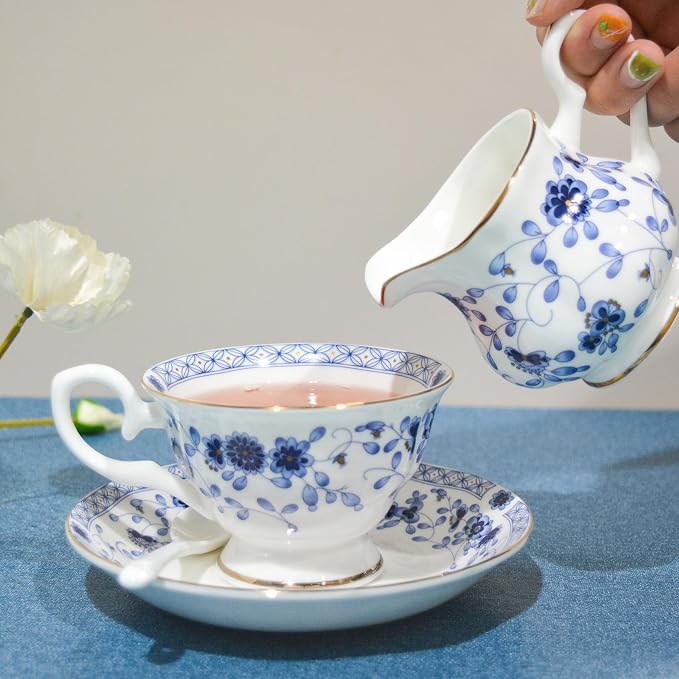 Bone China Tea Set, 21-Pieces Porcelain Tea Set - Image 8