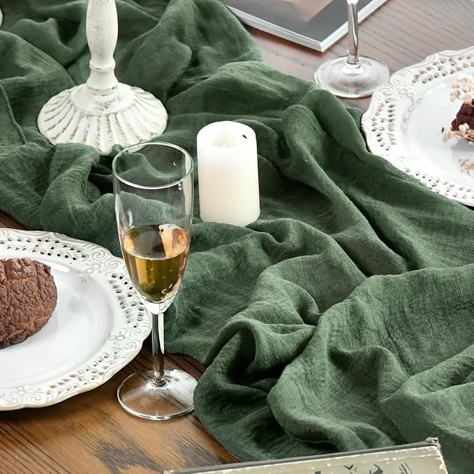 Artoid Mode Boho Forest Green 10Pcs Cheesecloth Gauze Table Runner, 120 Inch - Image 5