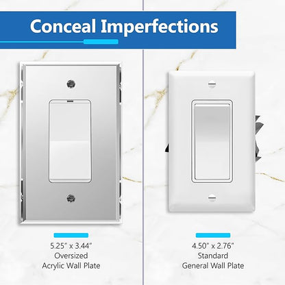 LIDER Decorator Wall Plate, Mirrored Light Switch Plate, Plexiglass Outlet Cover or Light Switch Cover, Acrylic Glass Reflective Finish, Minimalist Design, Oversized 1-Gang 5.25" x 3.44", Silver