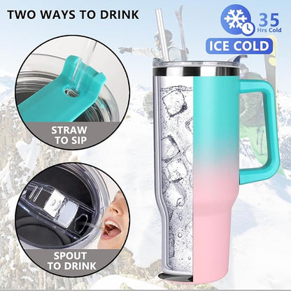 SYACOT 40 oz Tumbler with Handle and Straw Stainless Steel Insulated Tumbler - Image 3