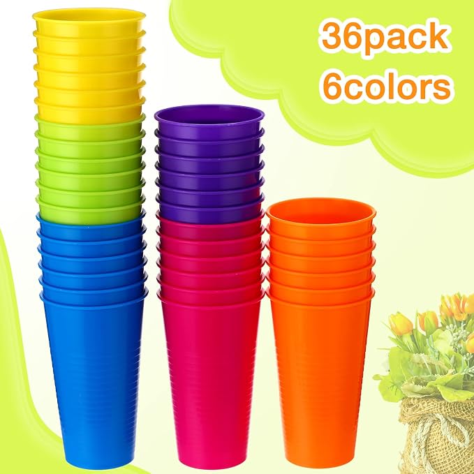 Suclain Set of 36 Colorful Reusable Plastic Cups 14 oz Kids Unbreakable - Image 4
