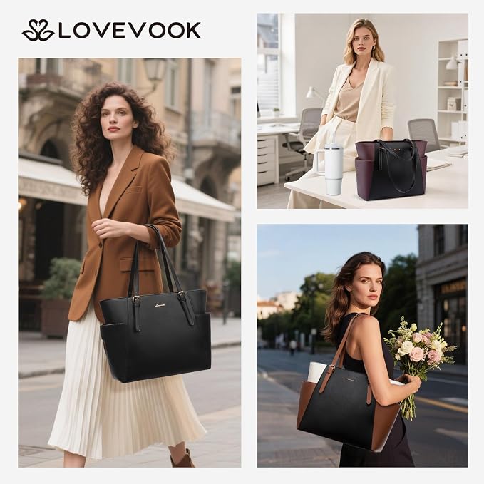 LOVEVOOK Laptop Tote Bag for Women, Leather Work Computer Briefcase Bag | Large - Image 2