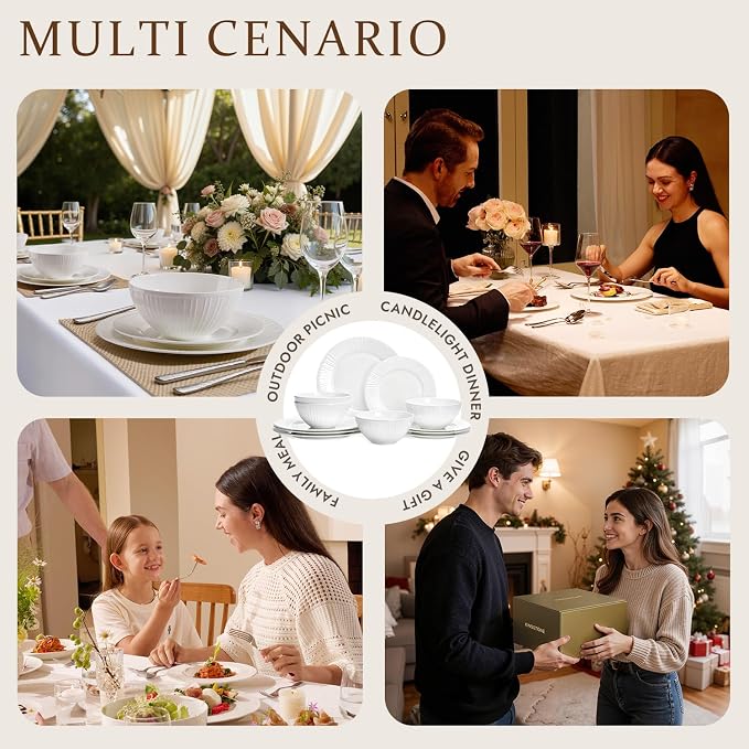 24Pc Textured White Bone China Set Service - Image 8