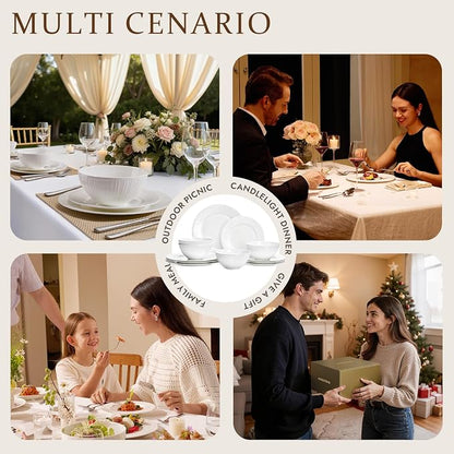 18Pc Textured White Bone China Set Service - Image 8