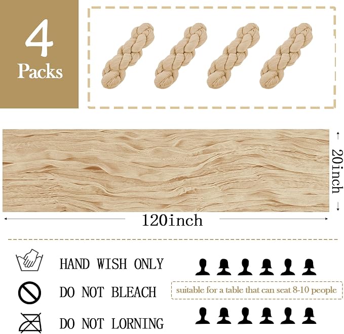 4 Pack Beige Cheesecloth Table Runner 20 x 120 inch Gauze Table Runners 10 FT - Image 2