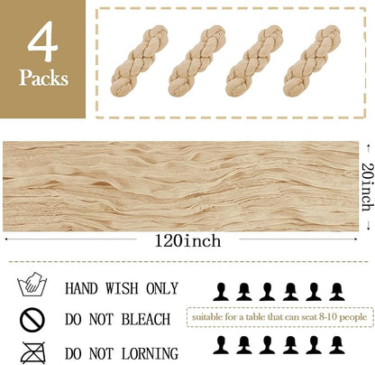 4 Pack Beige Cheesecloth Table Runner 20 x 120 inch Gauze Table Runners 10 FT - Image 2