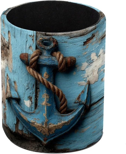 Leather Pen Holder for Desk, Retro Anchor Pencil Cup Pen Organizer Makeup Brush by Unknown