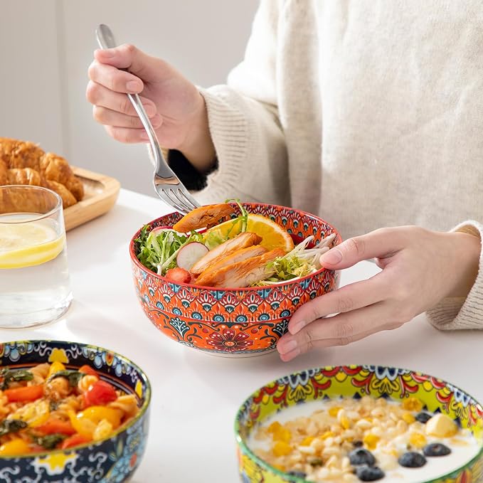 vancasso Cereal Bowls Set of 6, 28oz Porcelain Soup Bowls, Colorful | Bowls - Image 5