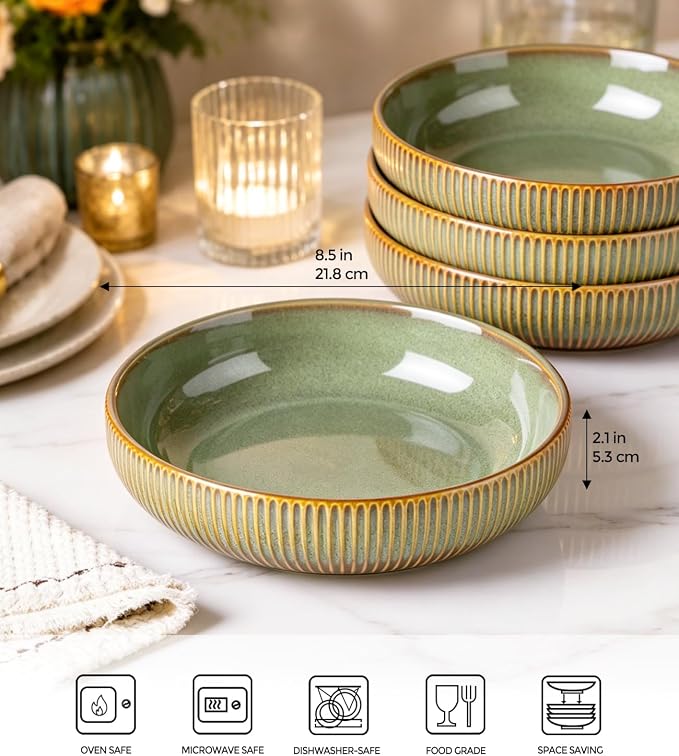 8.5" Ceramic Pasta Bowls Set of 4, Salad Bowls | Versatile Serving Bowls - Image 3