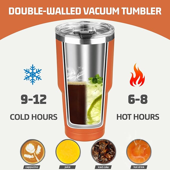 30 oz Tumbler with Lids and Straws, Stainless Steel Insulated Coffee Tumbler - Image 4