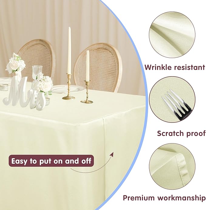 HolidayIdeas 2 Pack Square Fitted Table Covers - 34 x 34 Inch -Card Table Clothes Washable Tablecloth Protectors for Parties, Holiday Dinner, Trade Show, Vendor Stand, Butter Cream