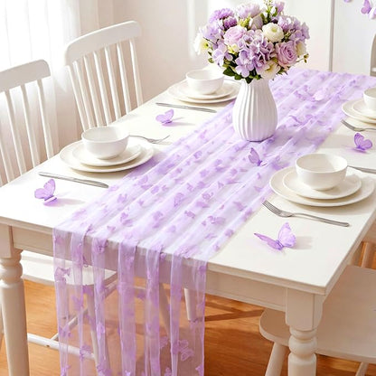 4 Pcs Butterfly Table Runner 29 x 70 Inch Purple Flocking Butterfly Tulle Table - Image 5