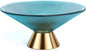 Tapered Glass Decorative Bowl (Blue), 9.8 Inches Handblown Striped Design Fruit Bowl with Rust-Resistant Metal Base for Home Decor, Table Centerpiece, Kitchen Island and Dining Decor