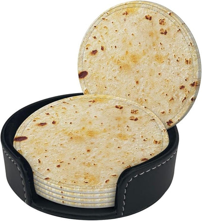 Tortilla Coasters for Drinks Set of 6, Round Leather Coaster - Image 3