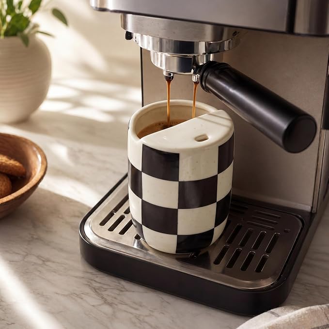 Ceramic Mug with Sip Hole 10 oz Novelty Checkered Coffee Mug | Hand Painted - Image 4
