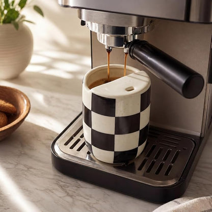 Ceramic Mug with Sip Hole 10 oz Novelty Checkered Coffee Mug | Hand Painted - Image 4