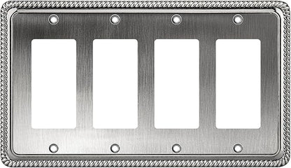 Henne Bery Rope Edge Decorative Wall Plate Switch Plate Outlet Cover (Quad Decorator, Heirloom Silver)