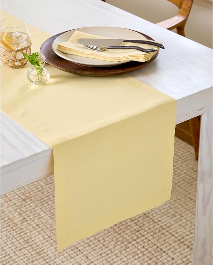 Solino Home 100% Pure Linen Table Runner Golden Straw, Fete 14 x 144 in | Table - Image 2