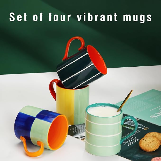 Koja Colorful Hand Painted Ceramic Mugs, 16 oz, Dishwasher Safe | Also - Image 5