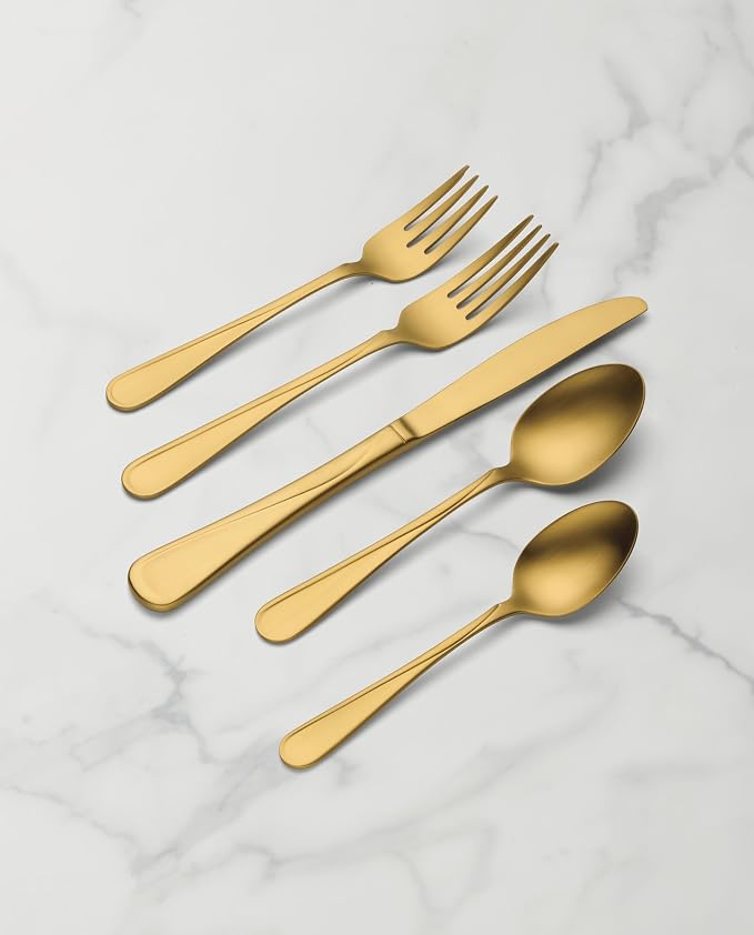 Oneida Gold Silverware Set, Flight Gold Satin 20 Piece Flatware Set, Service - Image 5