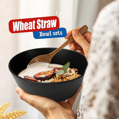 Teivio 12-Piece Wheat Straw Bowls Sets, Plastic Kitchen 22oz Cereal Bowls Set - Image 6