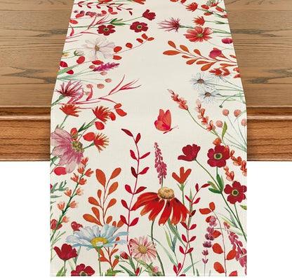Artoid Mode Orange Daisy Flowers Floral Leaves Summer Table Runner, Spring by ArtoidMode