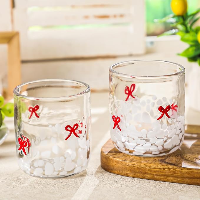 Skylety 2 Pack Red Bow Icon Glass Cups 14 oz Bow Icon Juice Glasses Coquette - Image 4