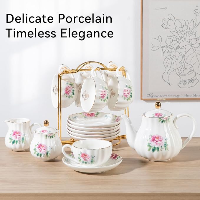 Sweejar Porcelain Tea Sets British Royal Series, 8 OZ Cups & Saucer Service - Image 3