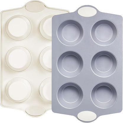 BRONYPRO 2-Pack 6-Cup Non Toxic Nonstick Ceramic Jumbo Muffin Pan & Cupcake Tin by Bronypro