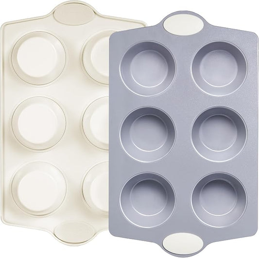 BRONYPRO 2-Pack 6-Cup Non Toxic Nonstick Ceramic Jumbo Muffin Pan & Cupcake Tin by Bronypro