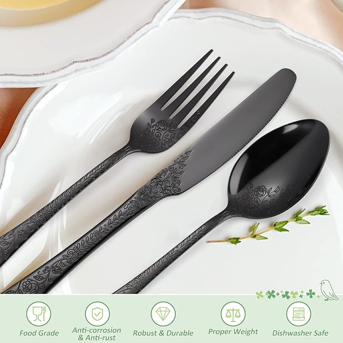 40-Piece Unique Silverware Set, OIULO Embossed Pattern Flatware Set - Image 4