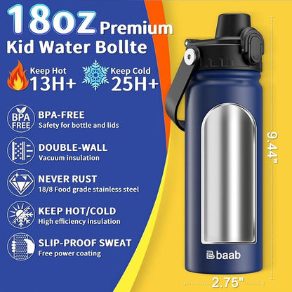 baab 18oz Kids Insulated Water Bottle 18/8 Stainless Steel Kids Cup 1 Pack | - Image 2