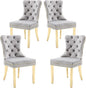 KCC Velvet Dining Chairs Set of 4, Upholstered High-end Tufted Dining Chair with Nailhead Back Ring Pull Trim Stainless Steel Legs, Contemporary Nikki Collection Modern Style for Kitchen, Light Gray