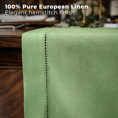 Signature Linen™ by D'Moksha Sage Green Table Runner 120 Inches Long, 100% Pure - Image 2