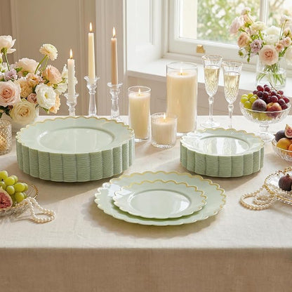 LIYH 100 Sage Green Scalloped Plastic Plates - Image 8