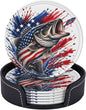 Patriotic Bass Fishing Splash Leather Coasters Set of 6 by NeuKim