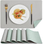 MOSAYT Vinyl Placemats Set of 6, Heat Resistant Place Mats 100% Waterproof Washable & Wipeable Faux Leather Reversible Table Mats for Kitchen Dining Party Outdoor, 12" x 17", Light Grey/Aqua