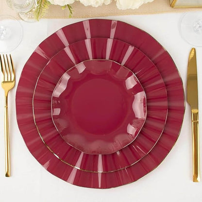 Efavormart 10 Pack | Burgundy 6" Round Plastic Dessert Salad Plates, Disposable by efavormart