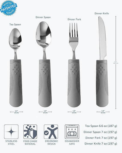 Adaptive Utensils (4-Piece Set) Weighted 7 Oz Each- Weighted Utensils for Hand Tremors and Parkinson's Patients - Weighted Silverware for Hand Tremors, Weighted Spoons