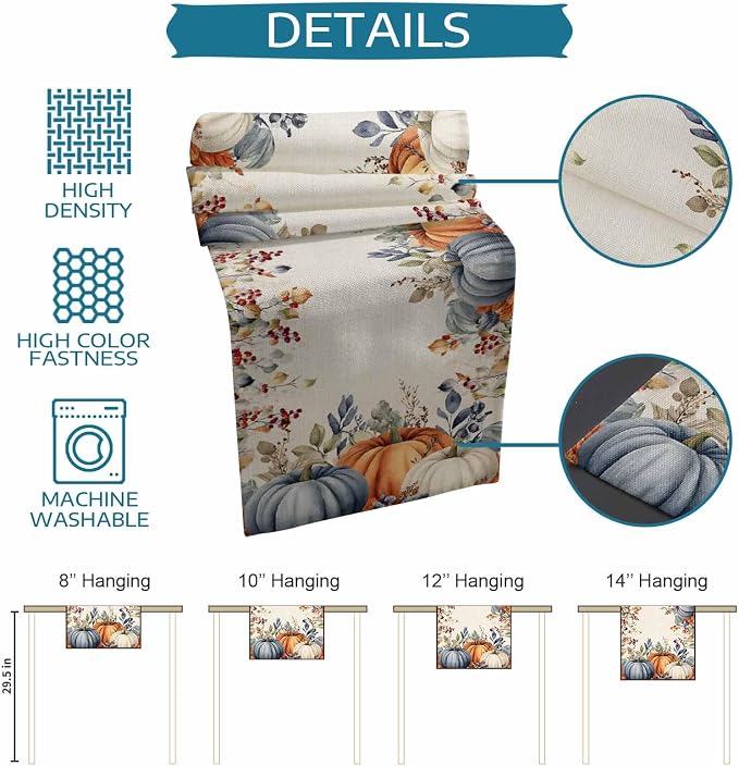 Fall Thanksgiving Table Runners 90 Inches Long, Cotton Linen Fabric Autumn - Image 6
