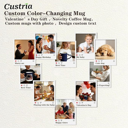 Custom Color Changing Mug,Personalized Photo Logo Text Print,Hidden Image Shows with Hot Drinks,Heart Shaped Handle Ceramic Coffee Cup,Home Office,for Valentine's Day (Dark Blue Starry)
