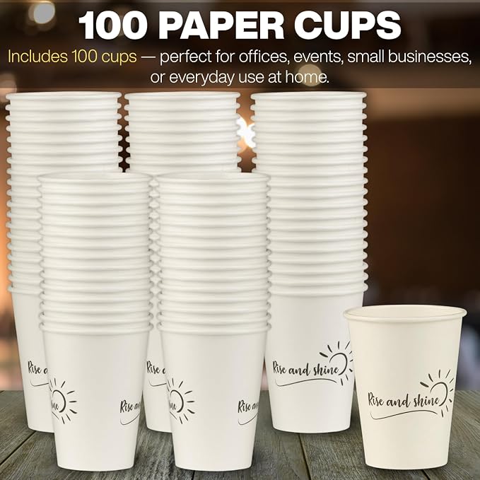 Disposable Coffee Cups, To Go Paper Hot Cups, Rise and Shine Design - Image 4