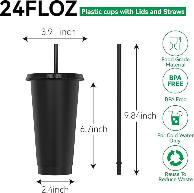 24 oz Plastic Cups With Lids and Straws, Sturdy & Food-Safe Iced Coffee Cups - Image 2