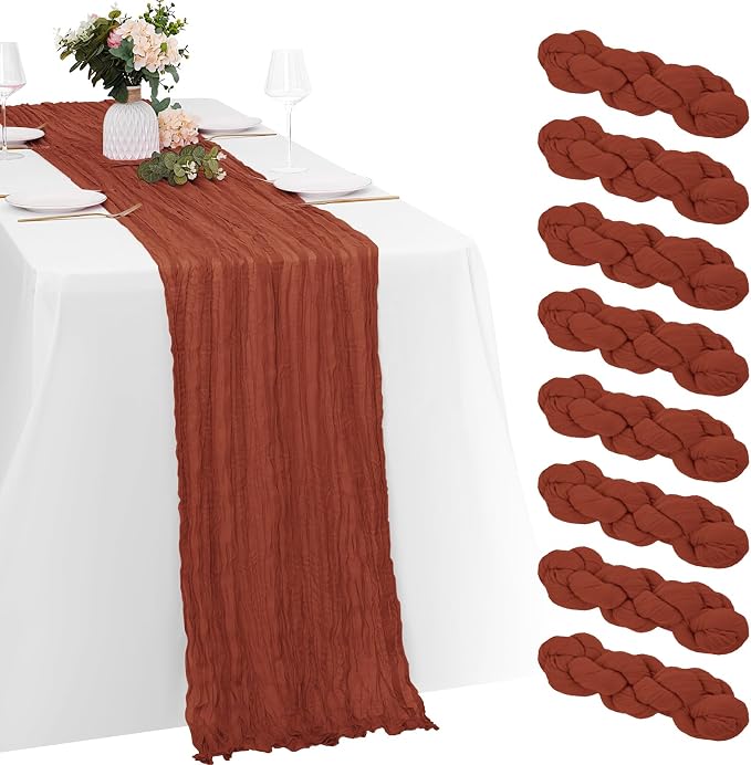 8 Pack Terracotta Cheesecloth Table Runners 20x120 Inch Gauze Table Runner by Yorcari
