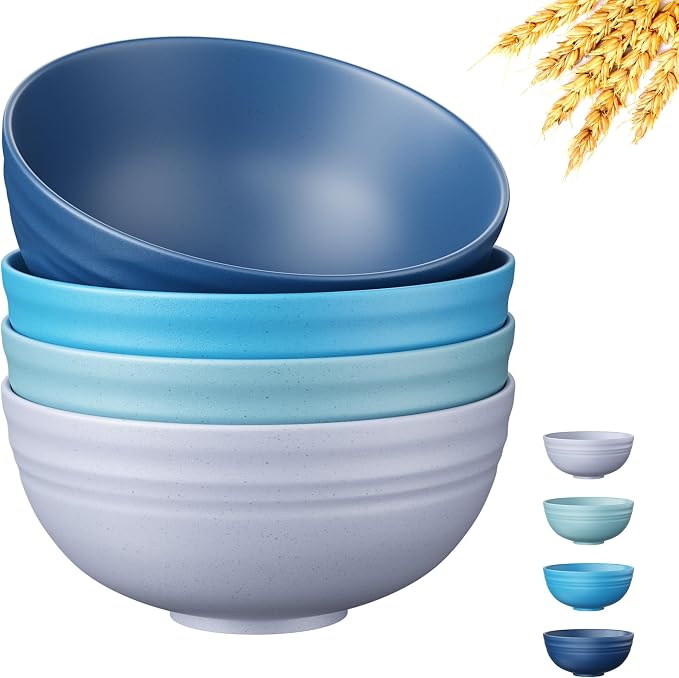 Quatish 4 PCS Unbreakable Cereal Bowls, Dishwasher & Microwave Safe Wheat Straw by Quatish