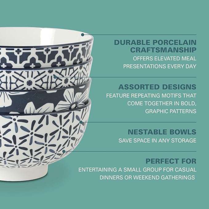 Gibson Home Castle Way 4-Piece Large Serving Bowl Set, 8 Inch Round Stoneware - Image 3