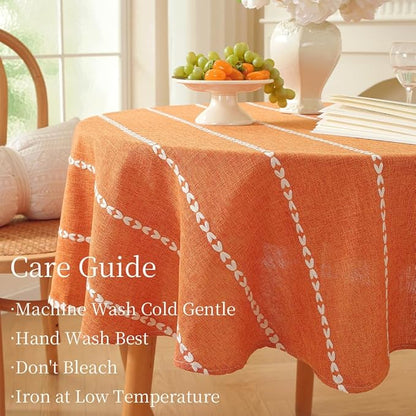 Zobesta Linen Table Cloth Burnt Orange Round Tablecloth 53 inch, Washable Farmhouse Soft Boho Round Table Cloth for Halloween,Thanksgiving, Party, Dining, Outdoor, Fall